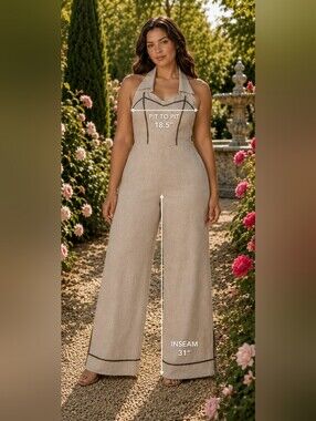 JOSEPH RIBKOFF Neutral Linen-Blend Jumpsuit MADE IN CANADA